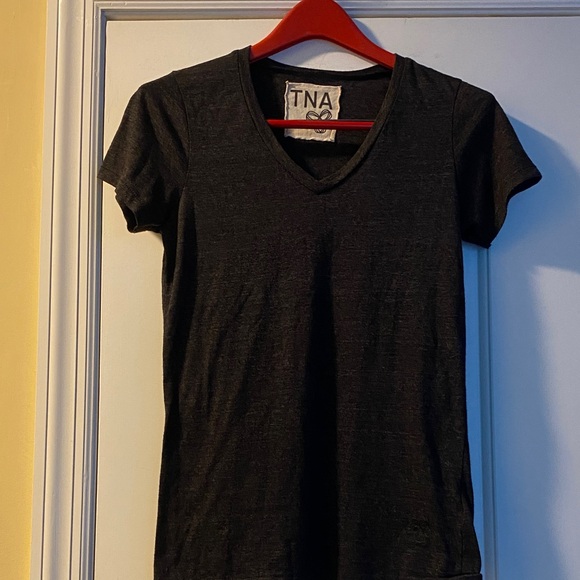 Dark Gray Almost Black Cotton Stretch Logo V Neck Tee Made in USA 🇺🇸 - Picture 1 of 11